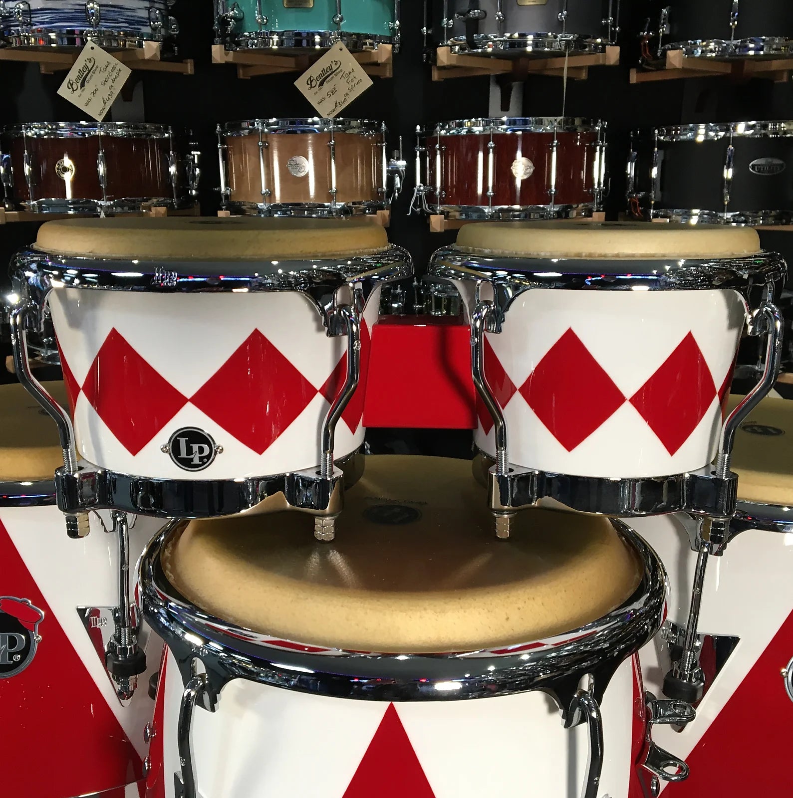 ~BENTLEY'S EXCLUSIVE~ LP Latin Percussion Fiberglass Patato Bongos in Red & White Diamond *IN STOCK*